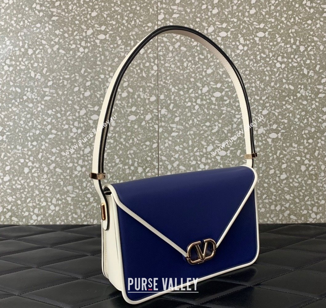 Valentino Shoulder Letter Bag in Smooth Calfskin with VLogo Signature Blue/White 2023 5080L (LN-230908075)