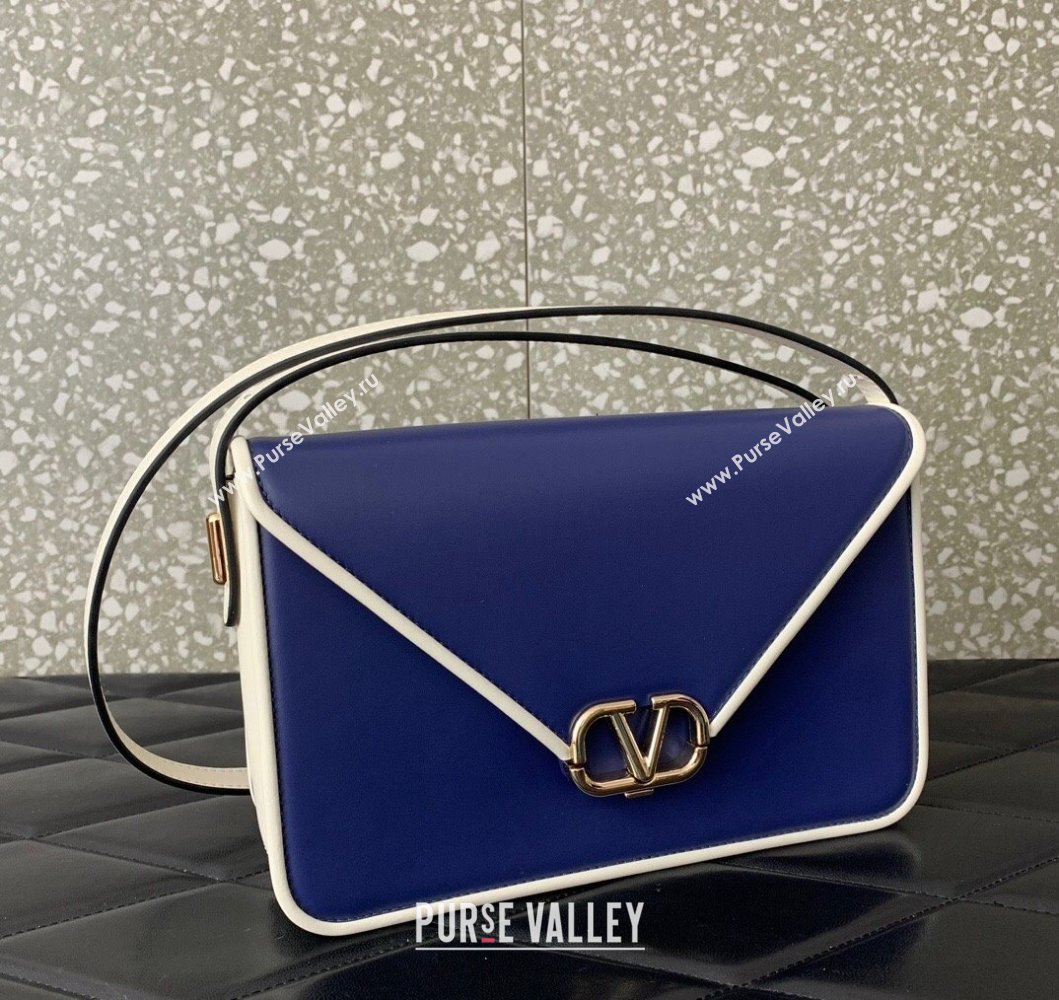 Valentino Shoulder Letter Bag in Smooth Calfskin with VLogo Signature Blue/White 2023 5080L (LN-230908075)