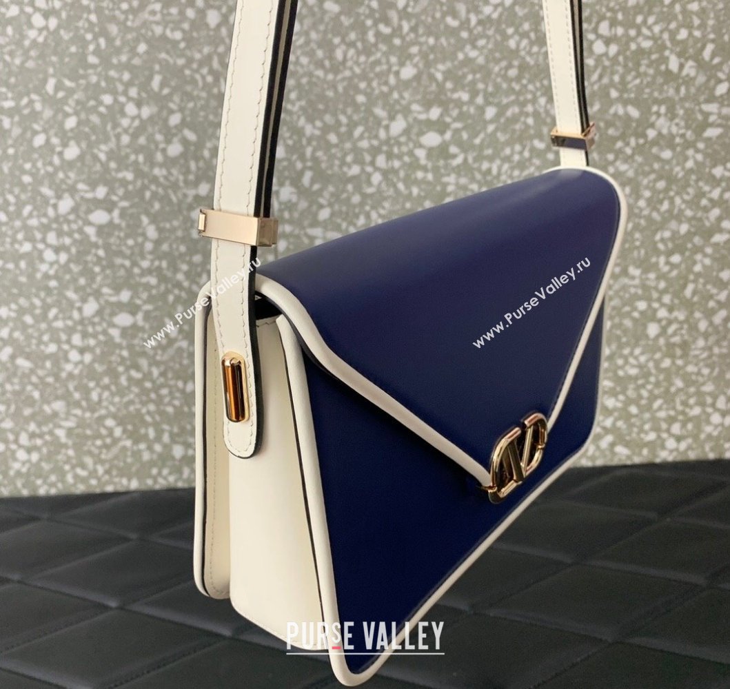 Valentino Shoulder Letter Bag in Smooth Calfskin with VLogo Signature Blue/White 2023 5080L (LN-230908075)