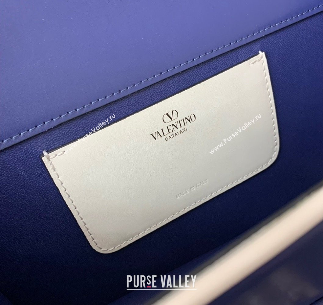 Valentino Shoulder Letter Bag in Smooth Calfskin with VLogo Signature Blue/White 2023 5080L (LN-230908075)