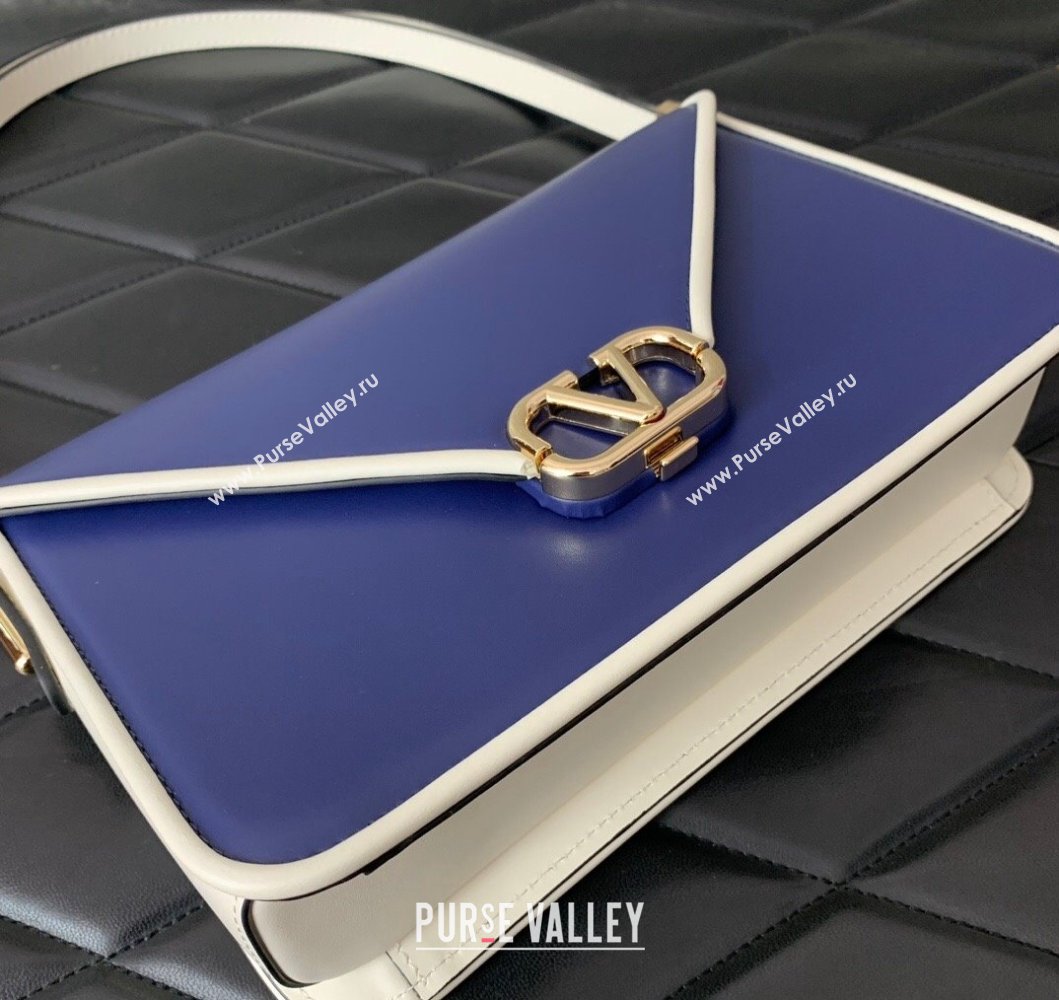 Valentino Shoulder Letter Bag in Smooth Calfskin with VLogo Signature Blue/White 2023 5080L (LN-230908075)