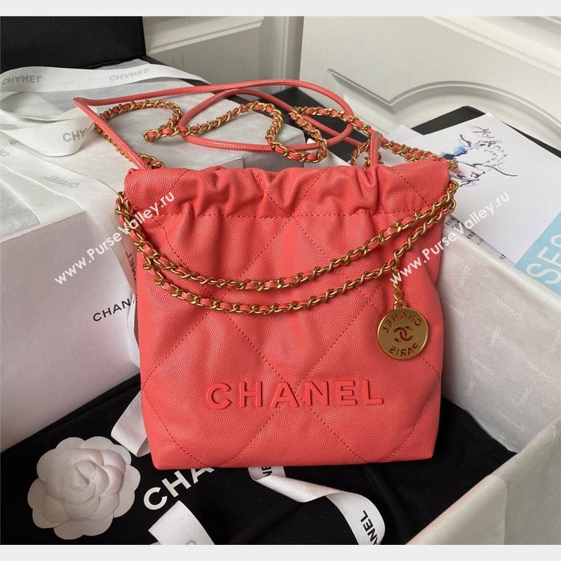 Chanel 22 Grained Calfskin Mini Shopping Bag with Chain AS3980 Dark Pink 2023 (yezi-230907029)