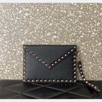 Valentino Rockstud Grainy Calfskin pouch Black 2023 053 (LN-230908082)