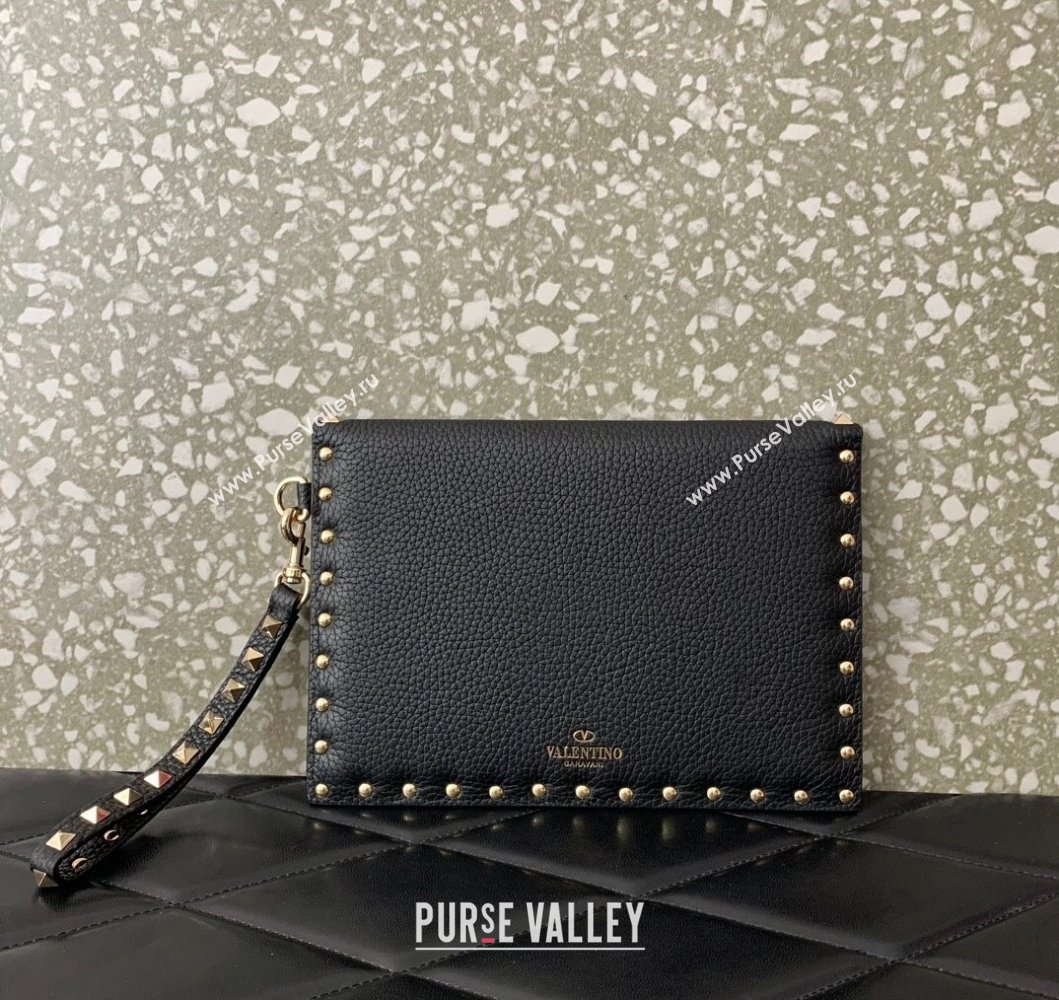 Valentino Rockstud Grainy Calfskin pouch Black 2023 053 (LN-230908082)