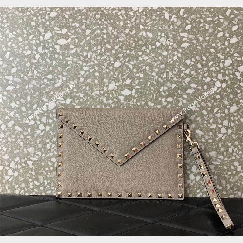 Valentino Rockstud Grainy Calfskin pouch Grey 2023 053 (LN-230908084)