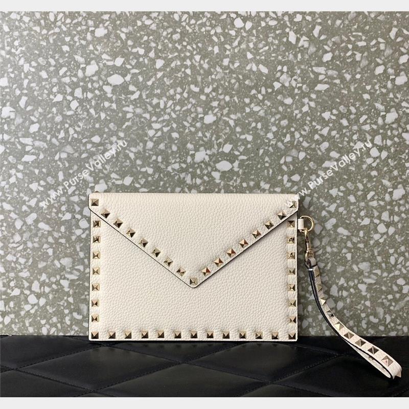 Valentino Rockstud Grainy Calfskin pouch White 2023 053 (LN-230908085)