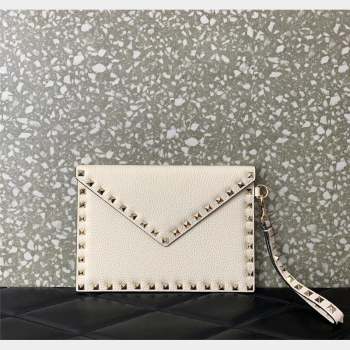 Valentino Rockstud Grainy Calfskin pouch White 2023 053 (LN-230908085)