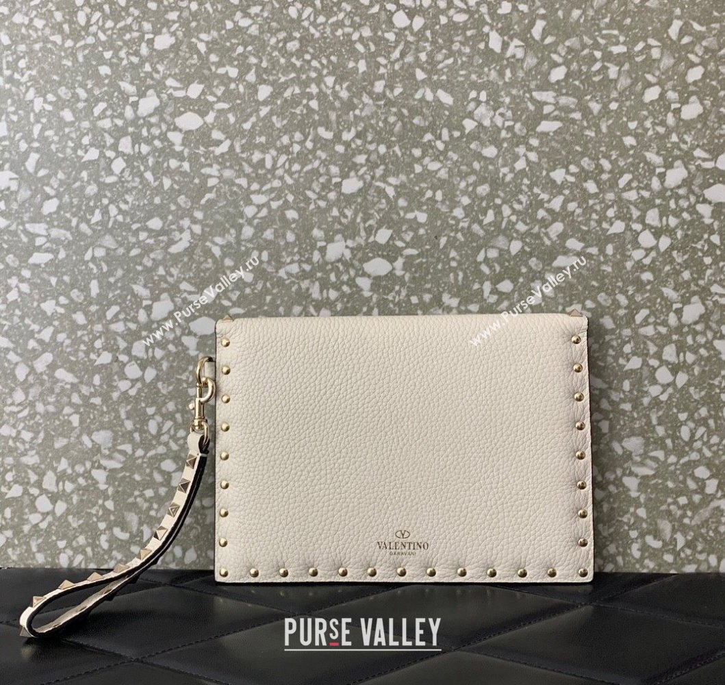 Valentino Rockstud Grainy Calfskin pouch White 2023 053 (LN-230908085)