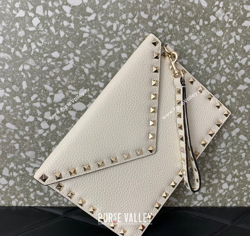 Valentino Rockstud Grainy Calfskin pouch White 2023 053 (LN-230908085)