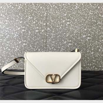 Valentino Small Shoulder Letter Bag in Smooth Calfskin with VLogo Signature White/Gold 2023 5080S (LN-230908076)