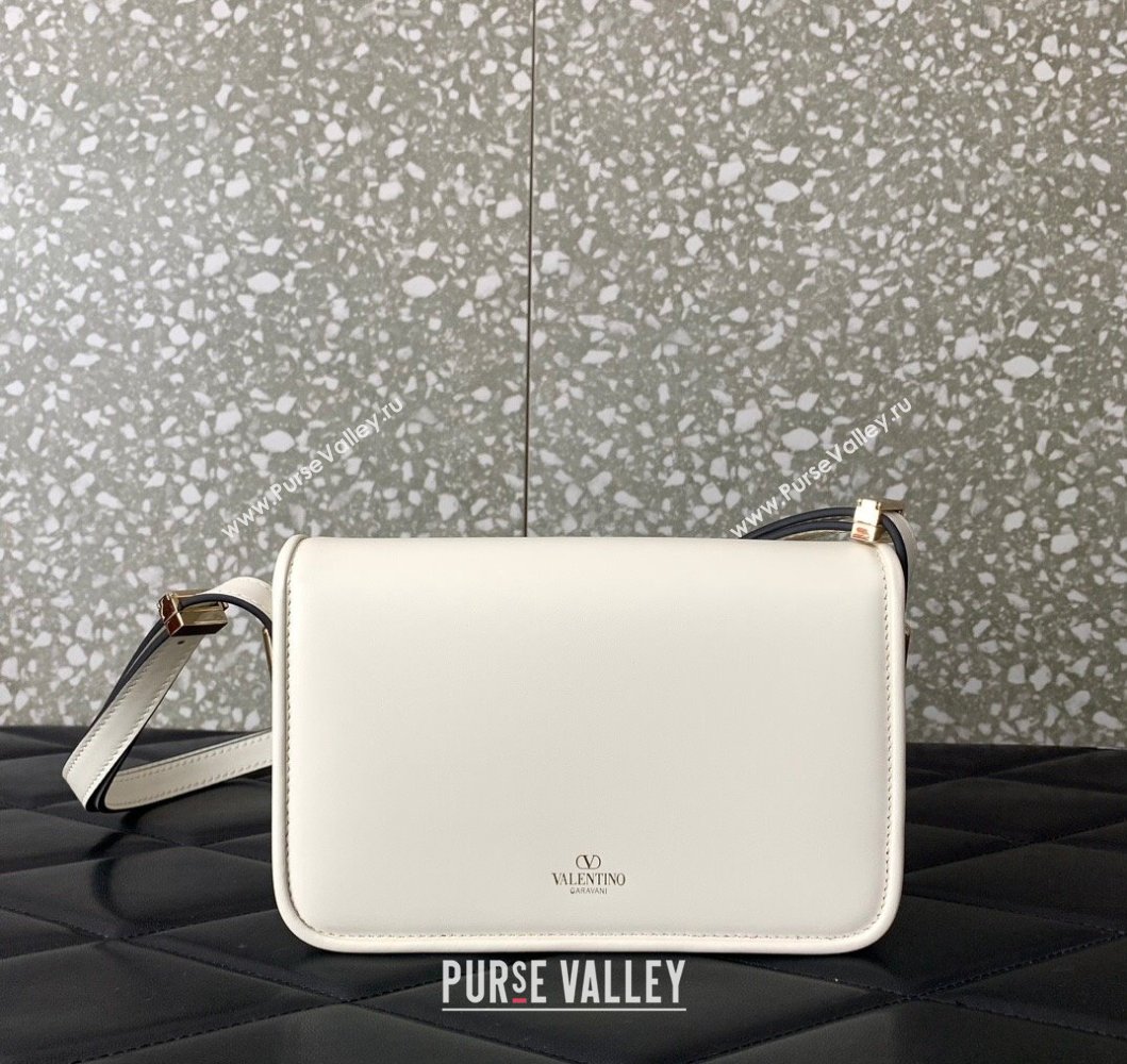 Valentino Small Shoulder Letter Bag in Smooth Calfskin with VLogo Signature White/Gold 2023 5080S (LN-230908076)