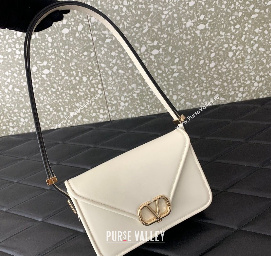 Valentino Small Shoulder Letter Bag in Smooth Calfskin with VLogo Signature White/Gold 2023 5080S (LN-230908076)