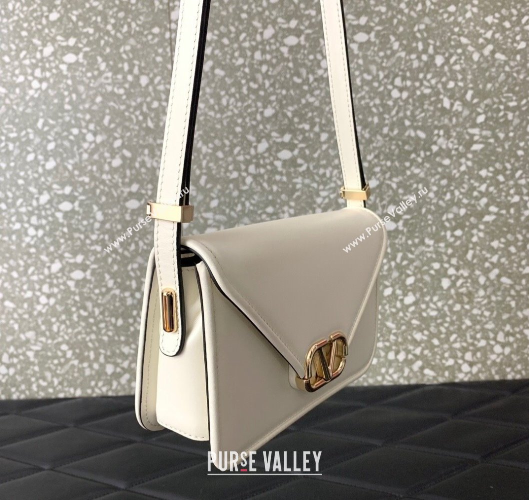 Valentino Small Shoulder Letter Bag in Smooth Calfskin with VLogo Signature White/Gold 2023 5080S (LN-230908076)