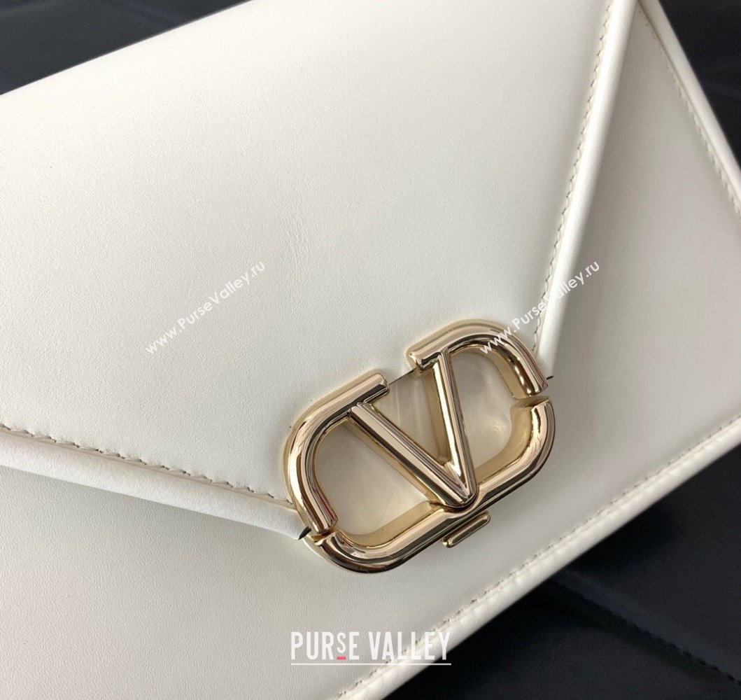 Valentino Small Shoulder Letter Bag in Smooth Calfskin with VLogo Signature White/Gold 2023 5080S (LN-230908076)