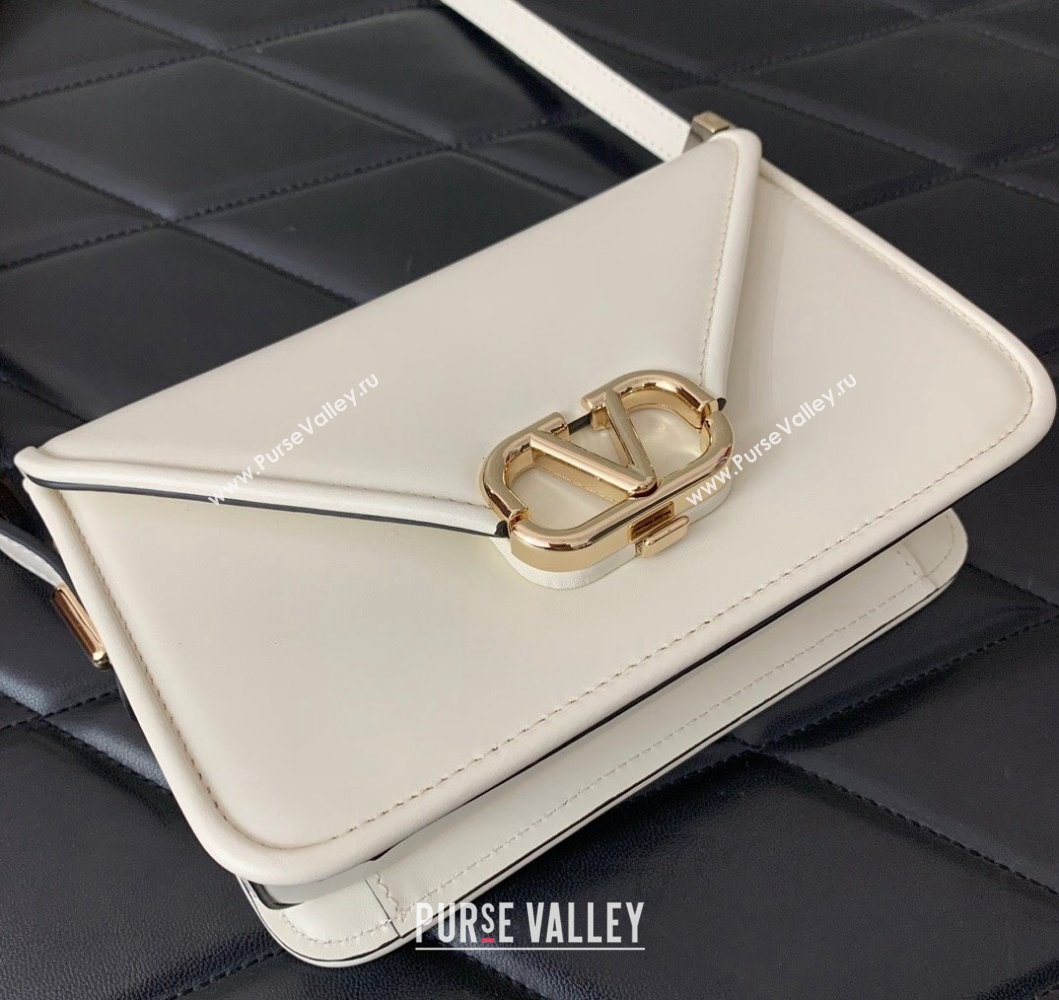 Valentino Small Shoulder Letter Bag in Smooth Calfskin with VLogo Signature White/Gold 2023 5080S (LN-230908076)