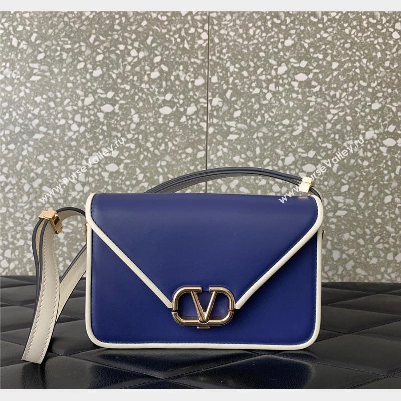 Valentino Small Shoulder Letter Bag in Smooth Calfskin with VLogo Signature Blue/White 2023 5080S (LN-230908077)