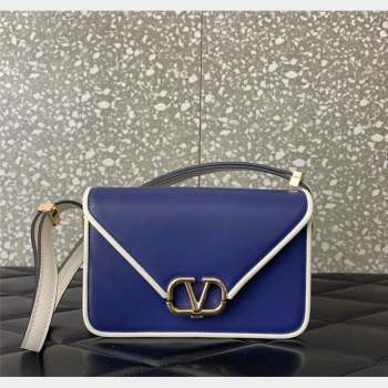 Valentino Small Shoulder Letter Bag in Smooth Calfskin with VLogo Signature Blue/White 2023 5080S (LN-230908077)