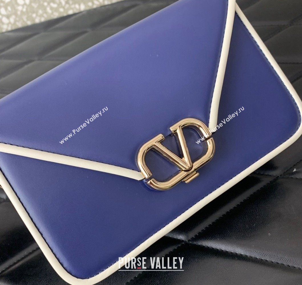 Valentino Small Shoulder Letter Bag in Smooth Calfskin with VLogo Signature Blue/White 2023 5080S (LN-230908077)