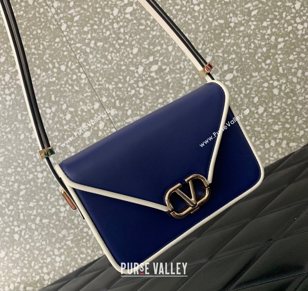 Valentino Small Shoulder Letter Bag in Smooth Calfskin with VLogo Signature Blue/White 2023 5080S (LN-230908077)