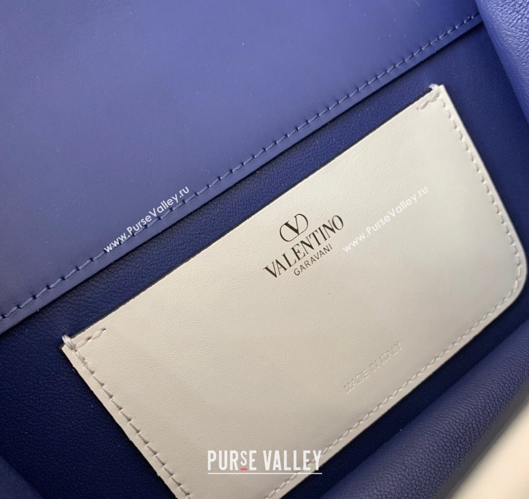 Valentino Small Shoulder Letter Bag in Smooth Calfskin with VLogo Signature Blue/White 2023 5080S (LN-230908077)