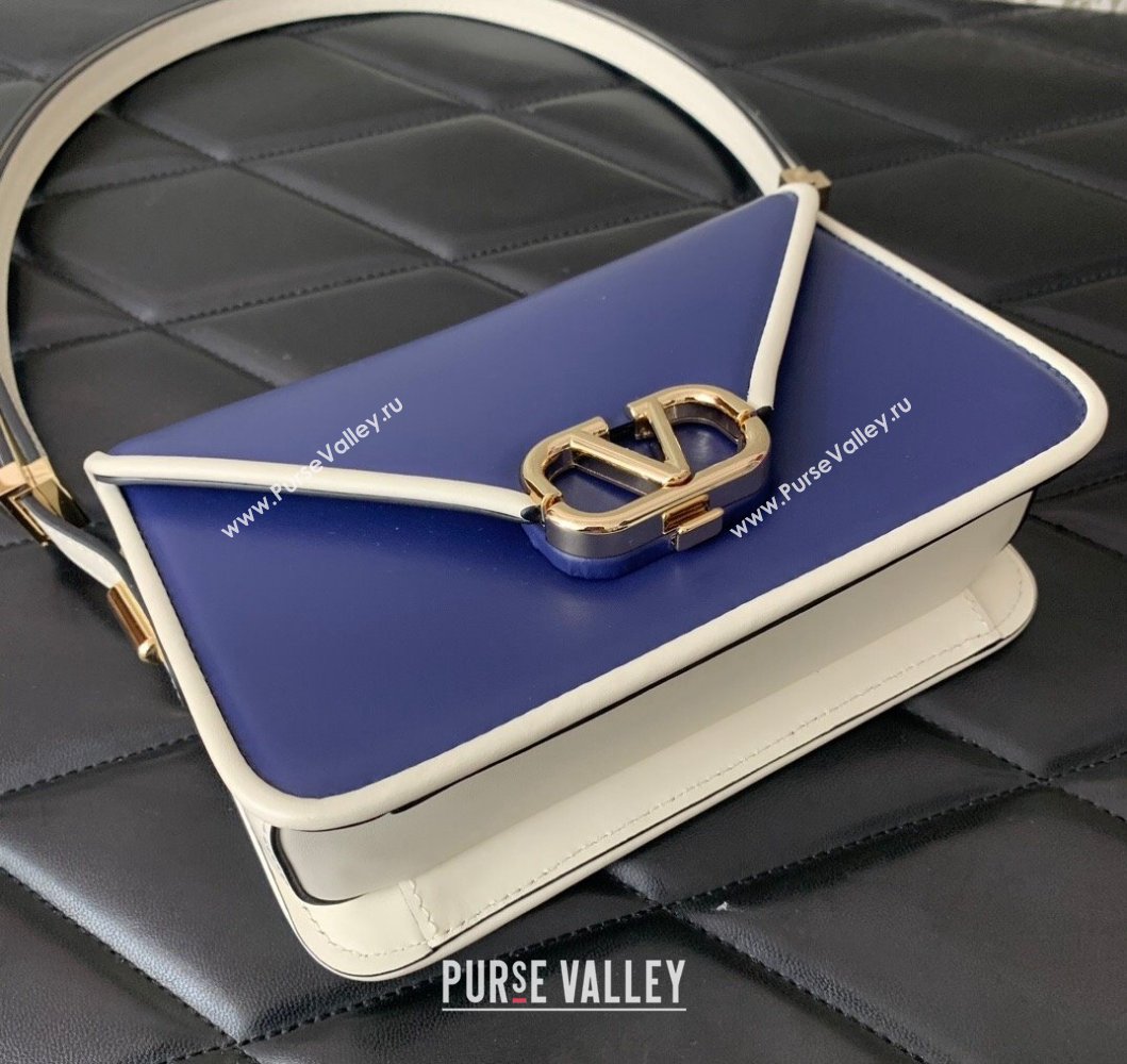 Valentino Small Shoulder Letter Bag in Smooth Calfskin with VLogo Signature Blue/White 2023 5080S (LN-230908077)