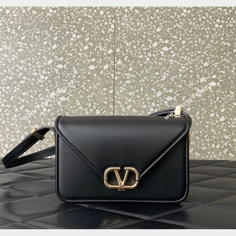 Valentino Small Shoulder Letter Bag in Smooth Calfskin with VLogo Signature Black/Gold 2023 5080S (LN-230908079)