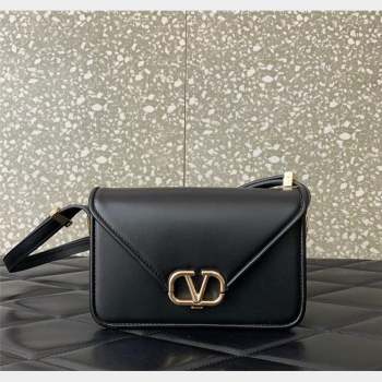 Valentino Small Shoulder Letter Bag in Smooth Calfskin with VLogo Signature Black/Gold 2023 5080S (LN-230908079)