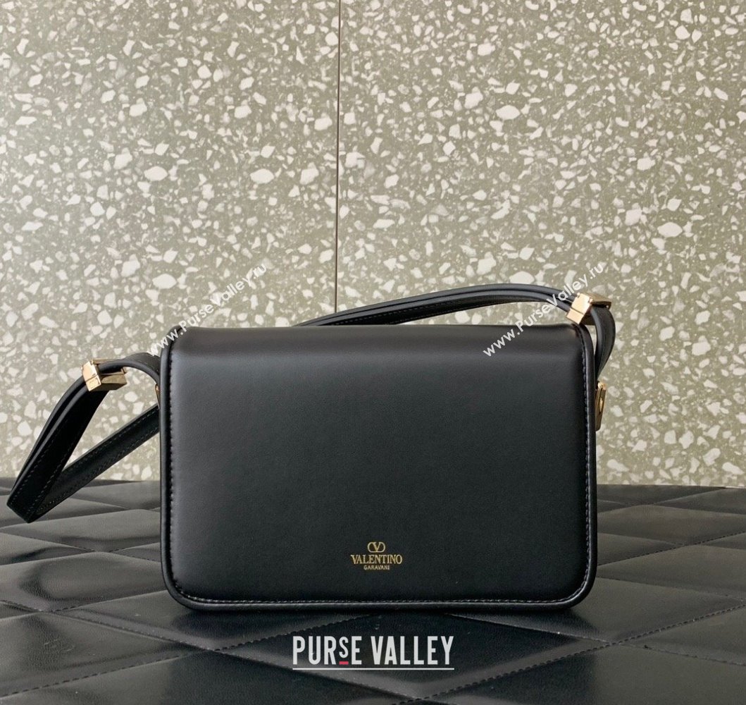Valentino Small Shoulder Letter Bag in Smooth Calfskin with VLogo Signature Black/Gold 2023 5080S (LN-230908079)