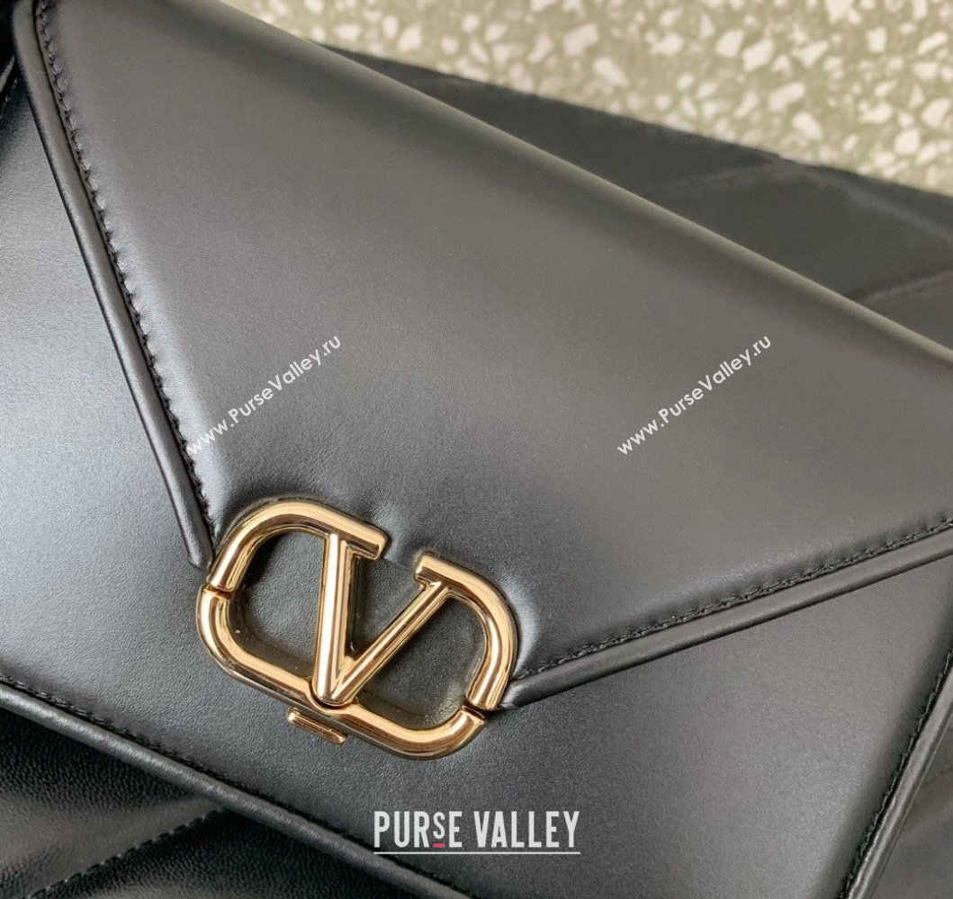 Valentino Small Shoulder Letter Bag in Smooth Calfskin with VLogo Signature Black/Gold 2023 5080S (LN-230908079)