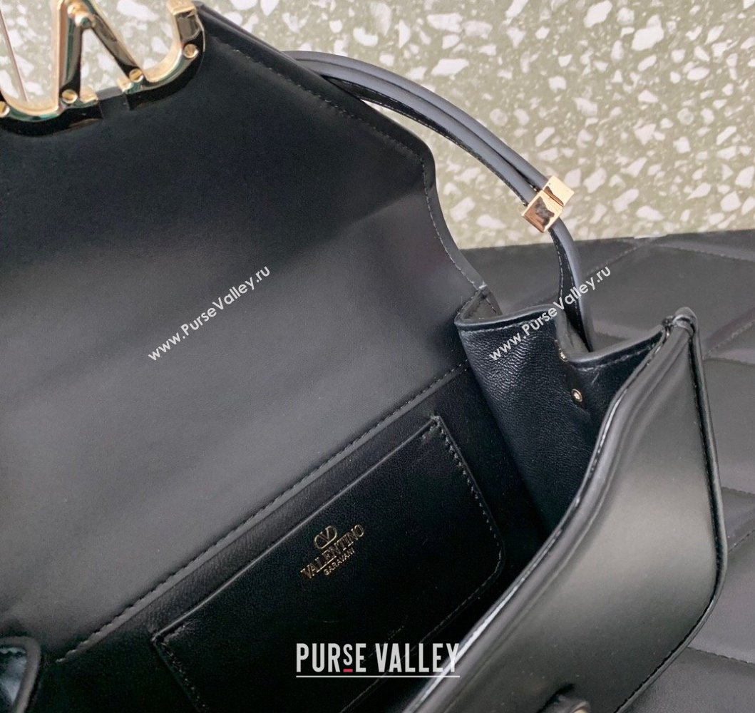 Valentino Small Shoulder Letter Bag in Smooth Calfskin with VLogo Signature Black/Gold 2023 5080S (LN-230908079)