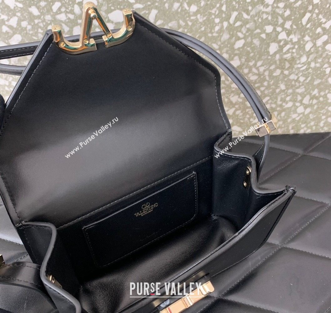 Valentino Small Shoulder Letter Bag in Smooth Calfskin with VLogo Signature Black/Gold 2023 5080S (LN-230908079)
