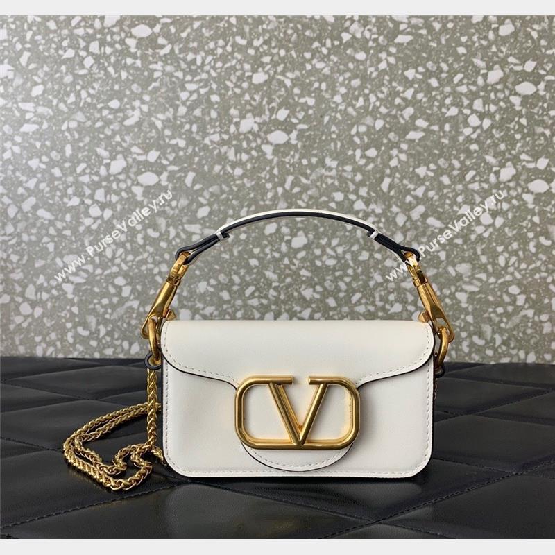 Valentino Locò Micro Bag in Calfskin Leather with Chain White 2023 VLTN416 (LN-230908086)