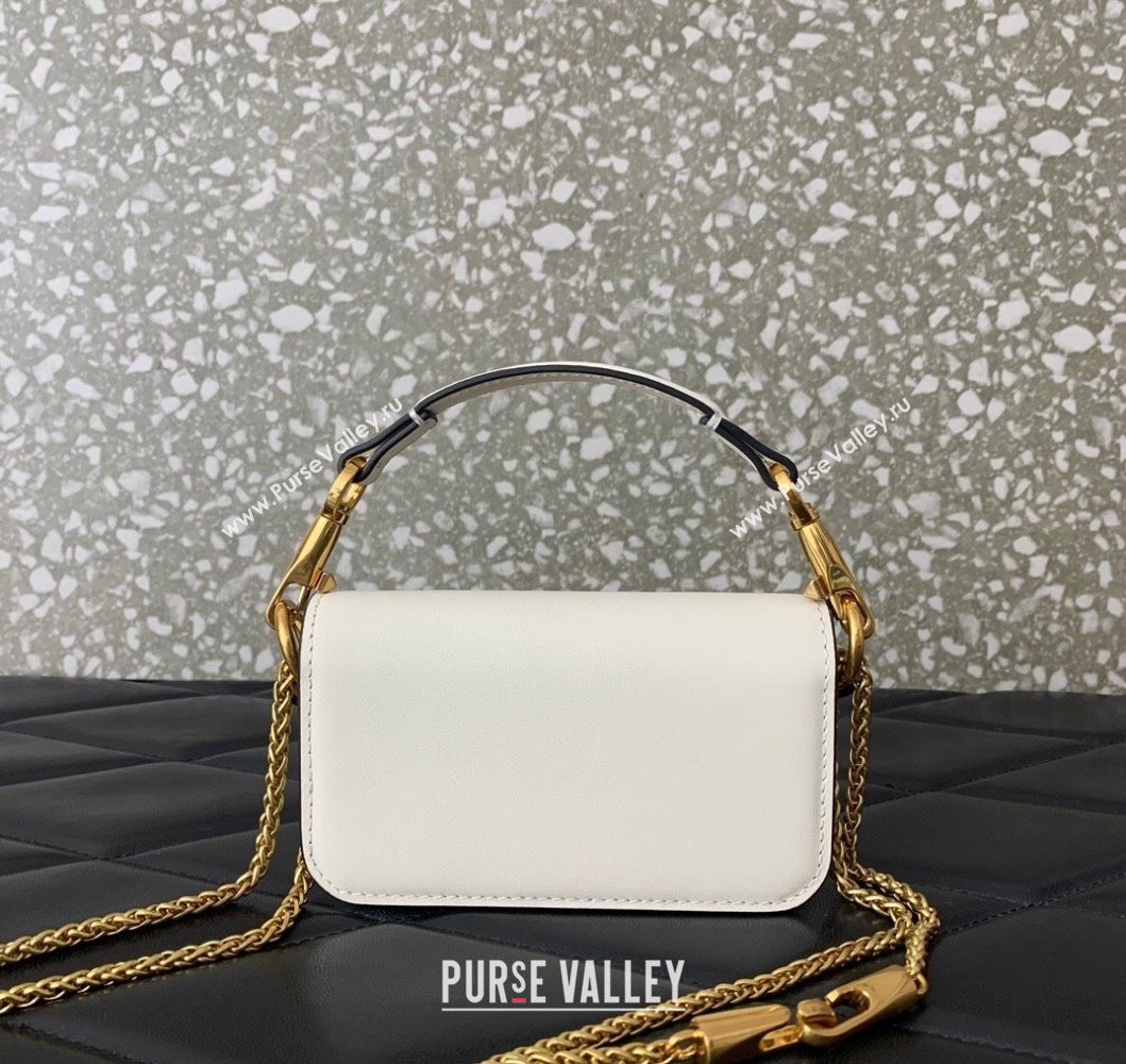 Valentino Locò Micro Bag in Calfskin Leather with Chain White 2023 VLTN416 (LN-230908086)