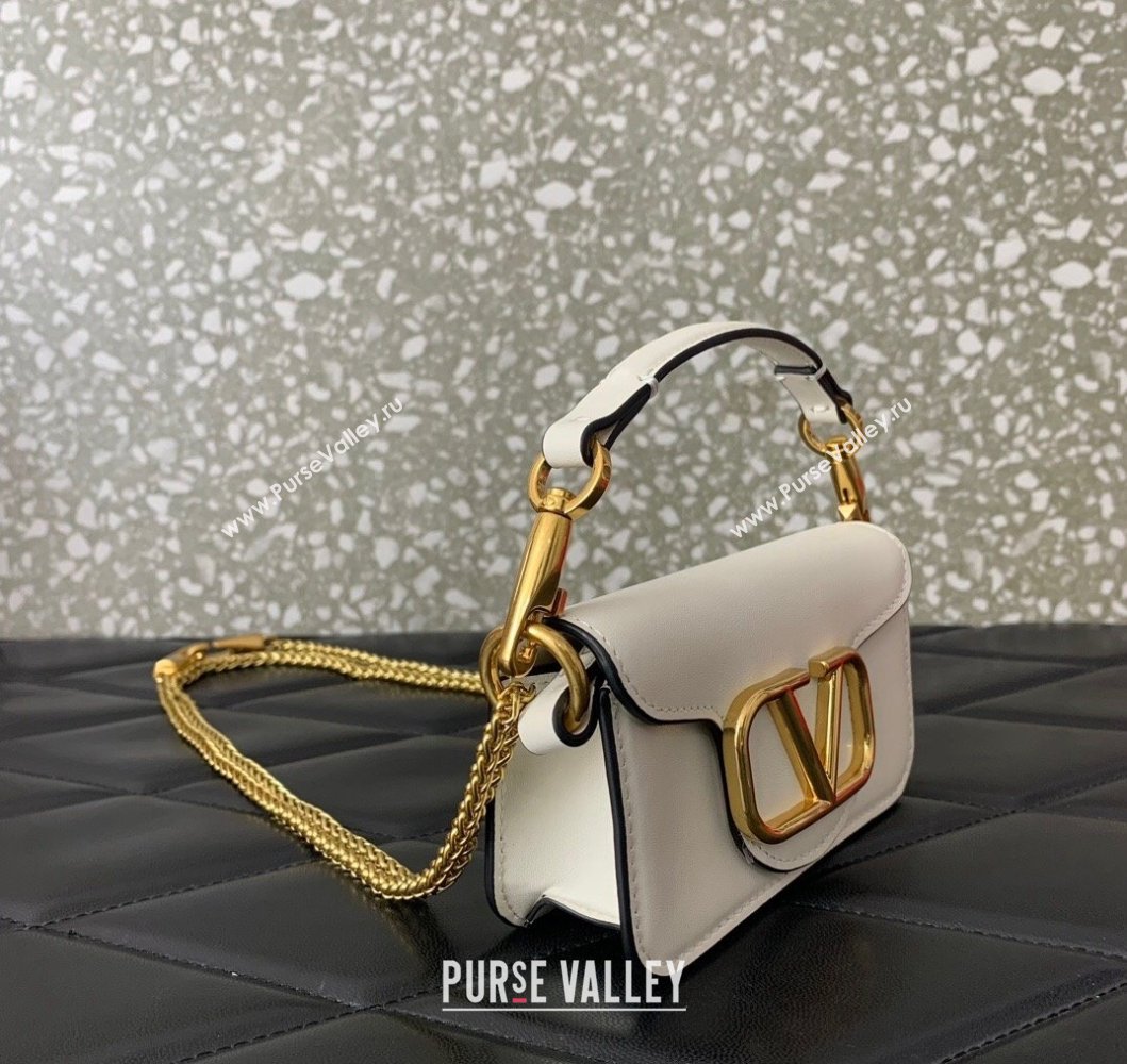 Valentino Locò Micro Bag in Calfskin Leather with Chain White 2023 VLTN416 (LN-230908086)