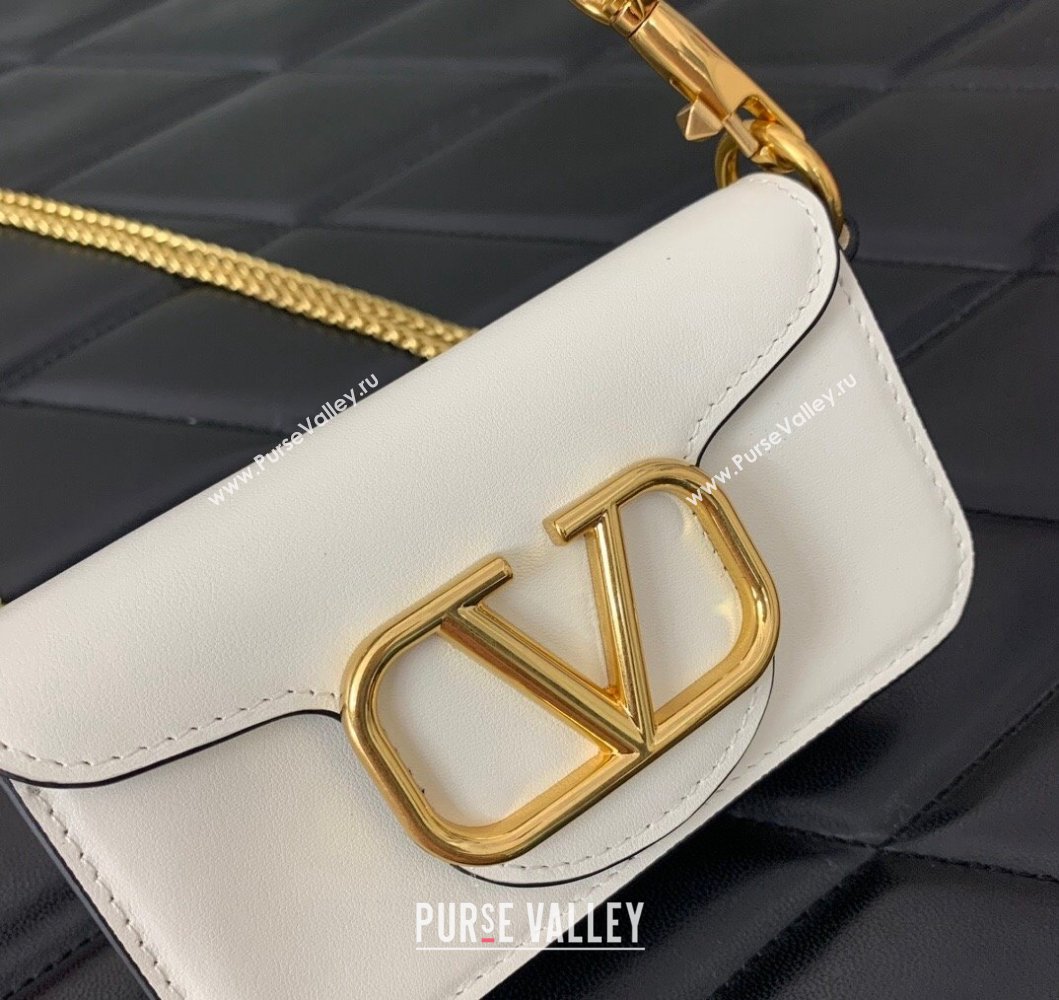 Valentino Locò Micro Bag in Calfskin Leather with Chain White 2023 VLTN416 (LN-230908086)