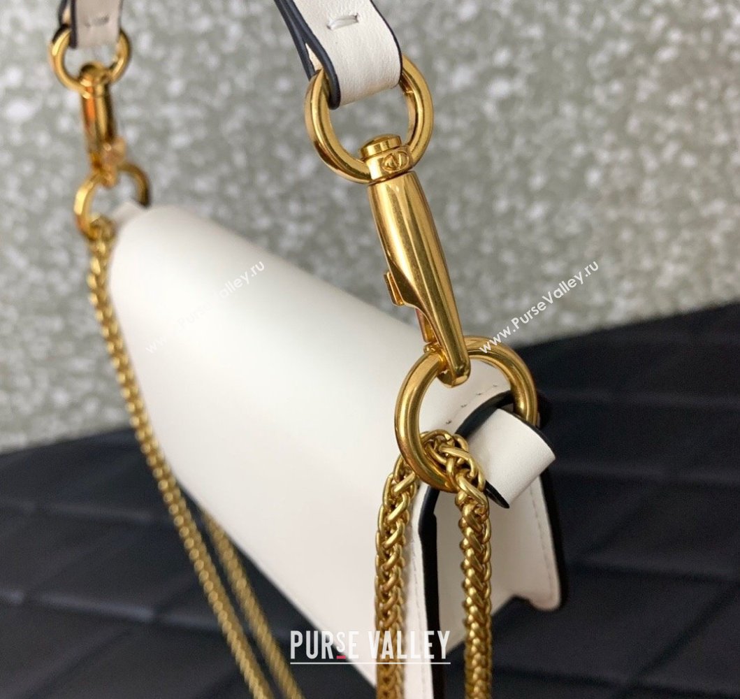 Valentino Locò Micro Bag in Calfskin Leather with Chain White 2023 VLTN416 (LN-230908086)