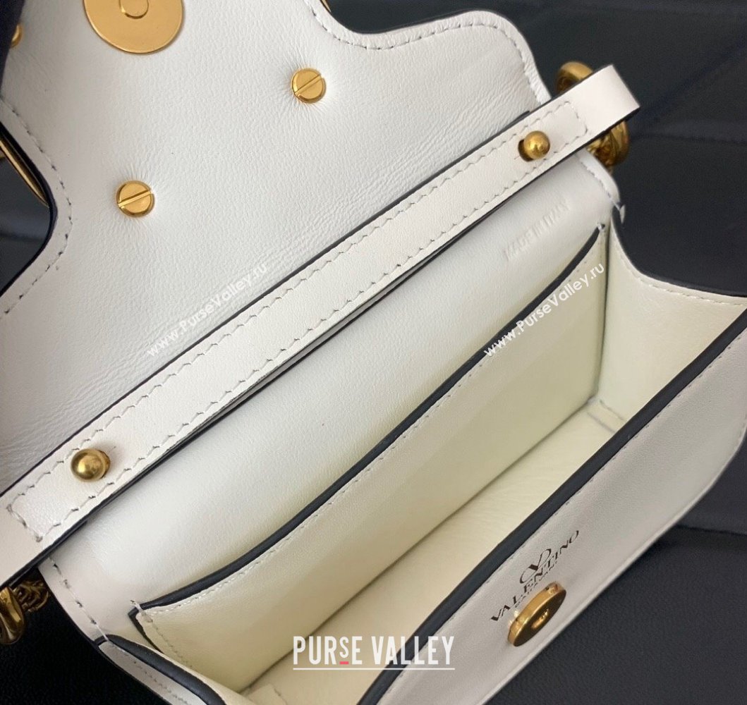 Valentino Locò Micro Bag in Calfskin Leather with Chain White 2023 VLTN416 (LN-230908086)