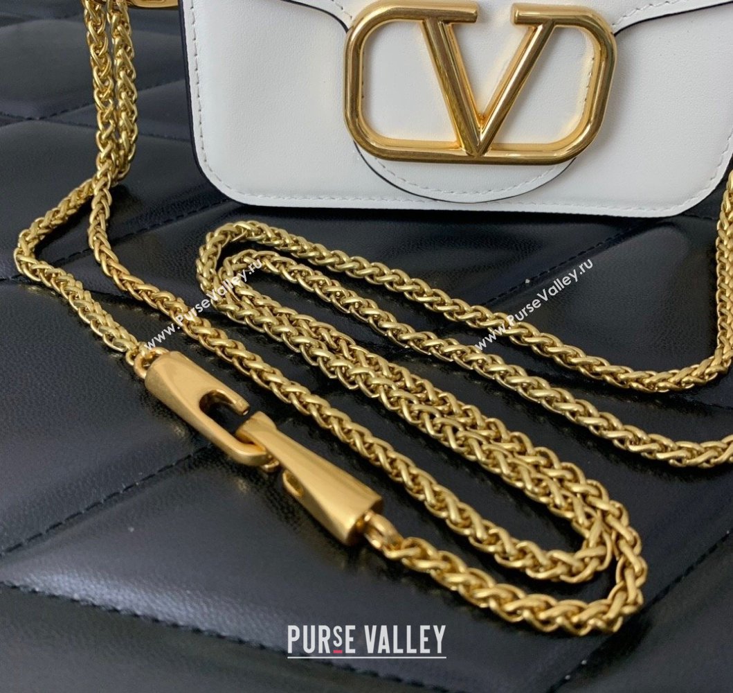 Valentino Locò Micro Bag in Calfskin Leather with Chain White 2023 VLTN416 (LN-230908086)