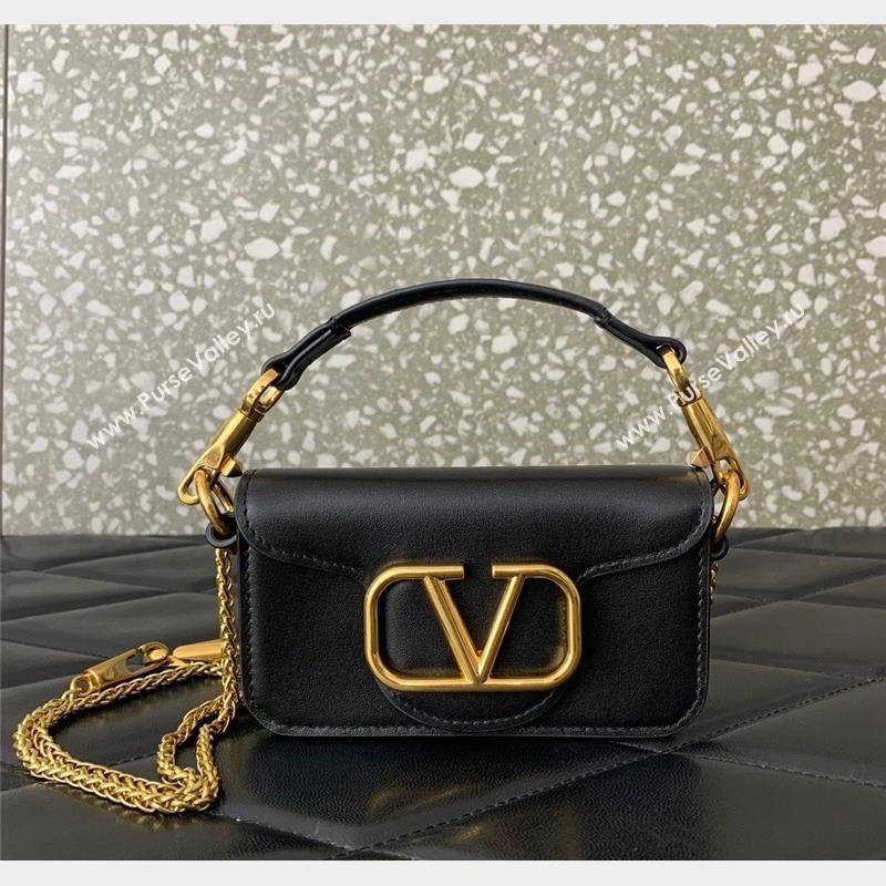 Valentino Locò Micro Bag in Calfskin Leather with Chain Black 2023 VLTN416 (LN-230908087)