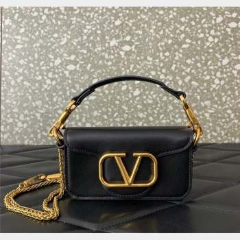 Valentino Locò Micro Bag in Calfskin Leather with Chain Black 2023 VLTN416 (LN-230908087)