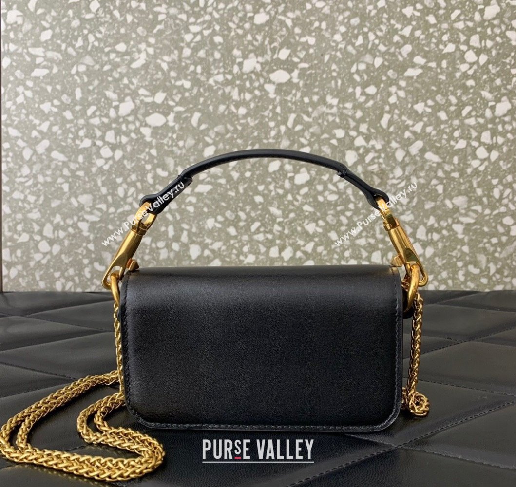 Valentino Locò Micro Bag in Calfskin Leather with Chain Black 2023 VLTN416 (LN-230908087)