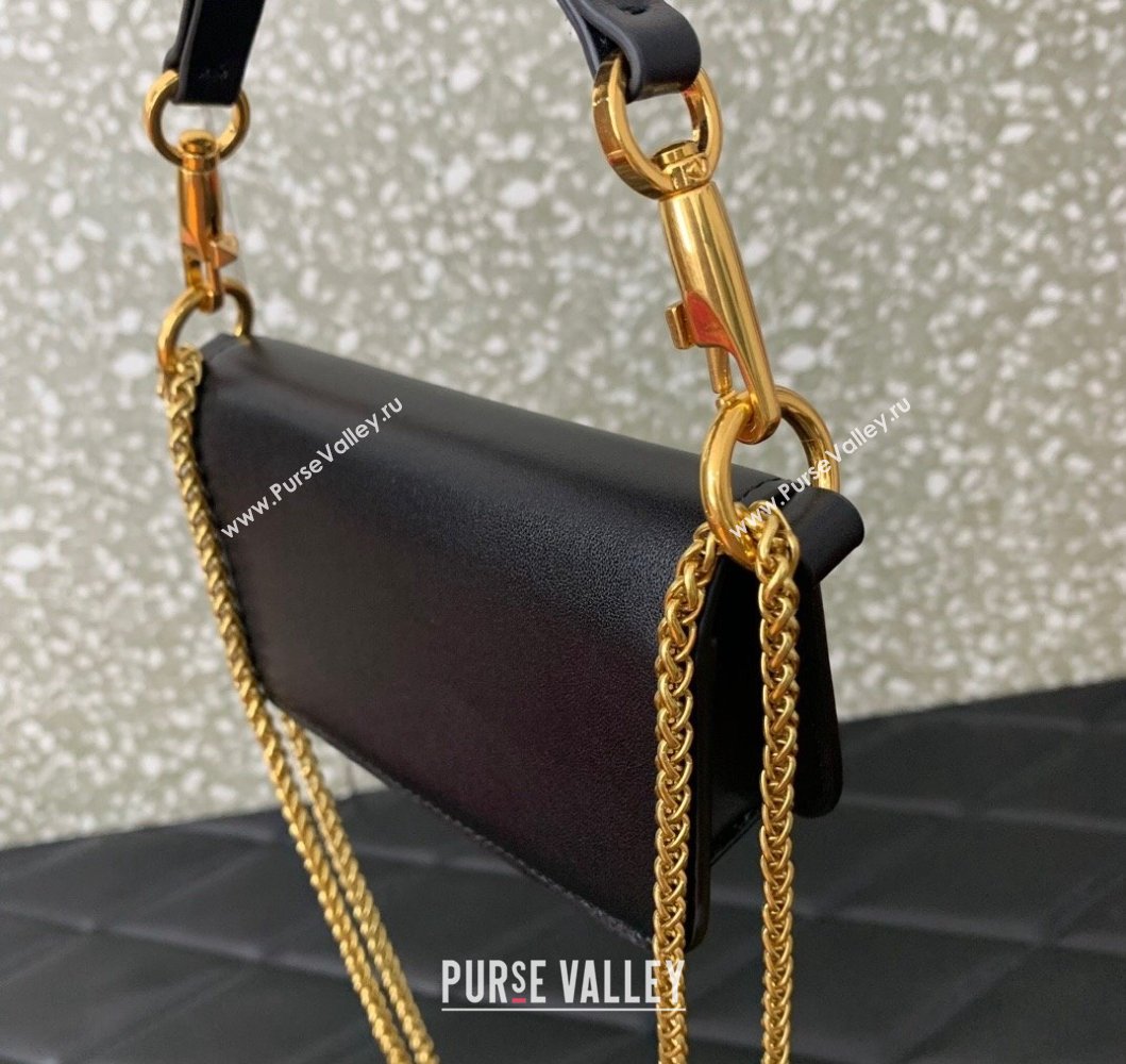 Valentino Locò Micro Bag in Calfskin Leather with Chain Black 2023 VLTN416 (LN-230908087)