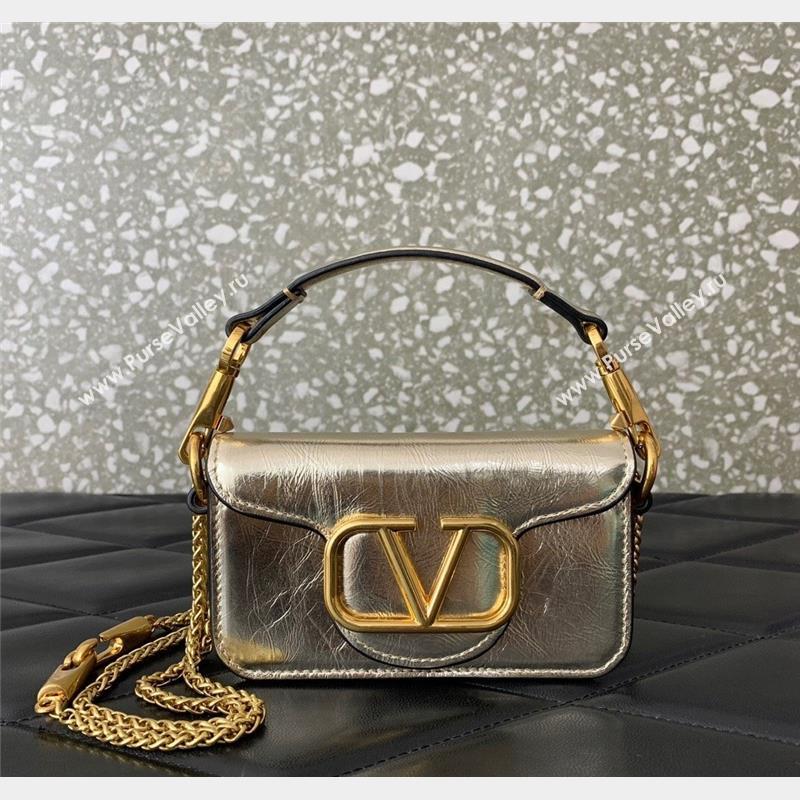 Valentino Locò Micro Bag in Calfskin Leather with Chain Gold 2023 VLTN416 (LN-230908089)