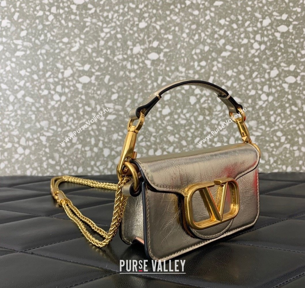 Valentino Locò Micro Bag in Calfskin Leather with Chain Gold 2023 VLTN416 (LN-230908089)