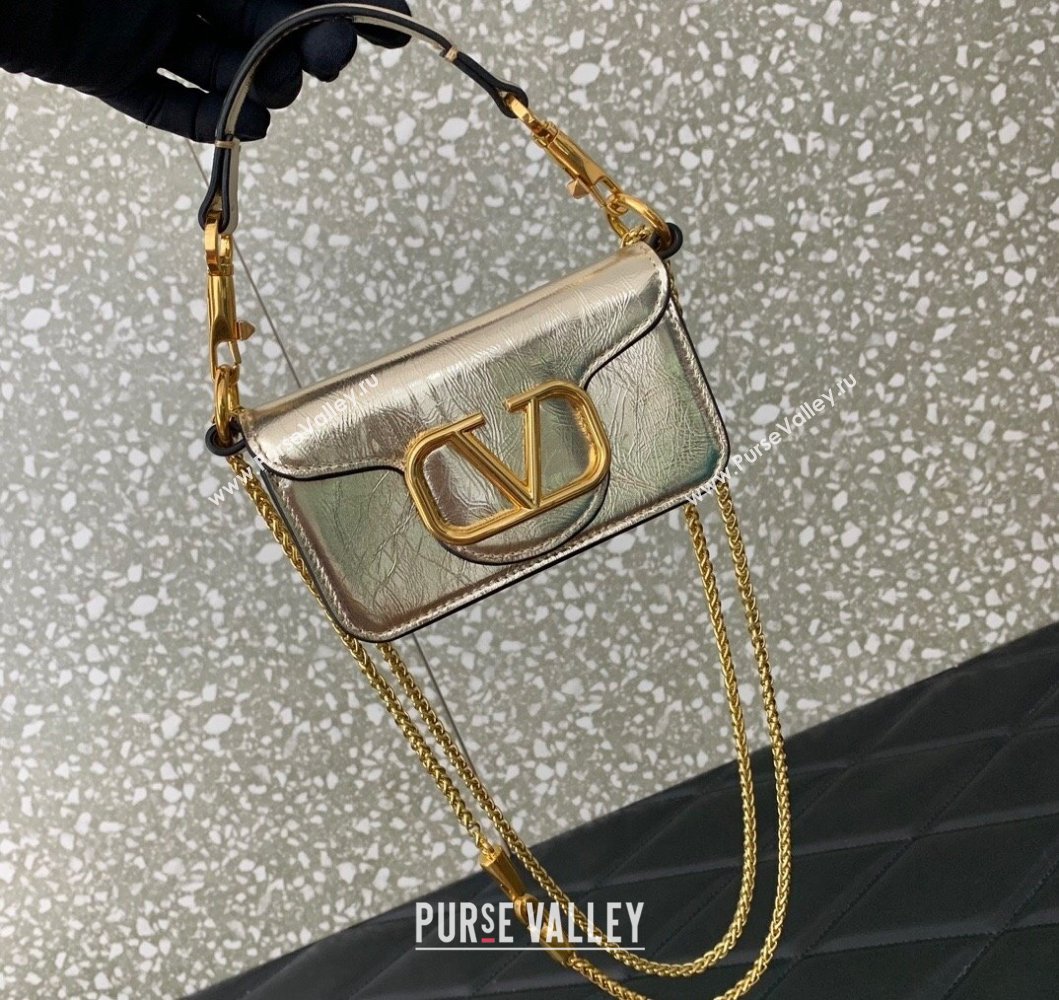 Valentino Locò Micro Bag in Calfskin Leather with Chain Gold 2023 VLTN416 (LN-230908089)