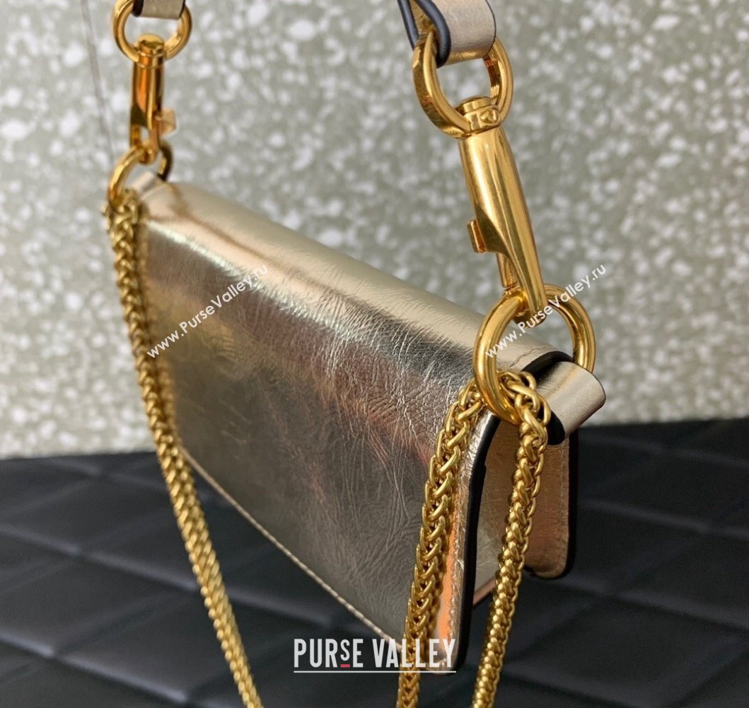 Valentino Locò Micro Bag in Calfskin Leather with Chain Gold 2023 VLTN416 (LN-230908089)