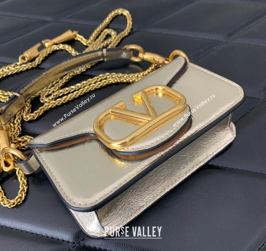 Valentino Locò Micro Bag in Calfskin Leather with Chain Gold 2023 VLTN416 (LN-230908089)