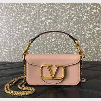 Valentino Locò Micro Bag in Calfskin Leather with Chain Light Pink 2023 VLTN416 (LN-230908090)