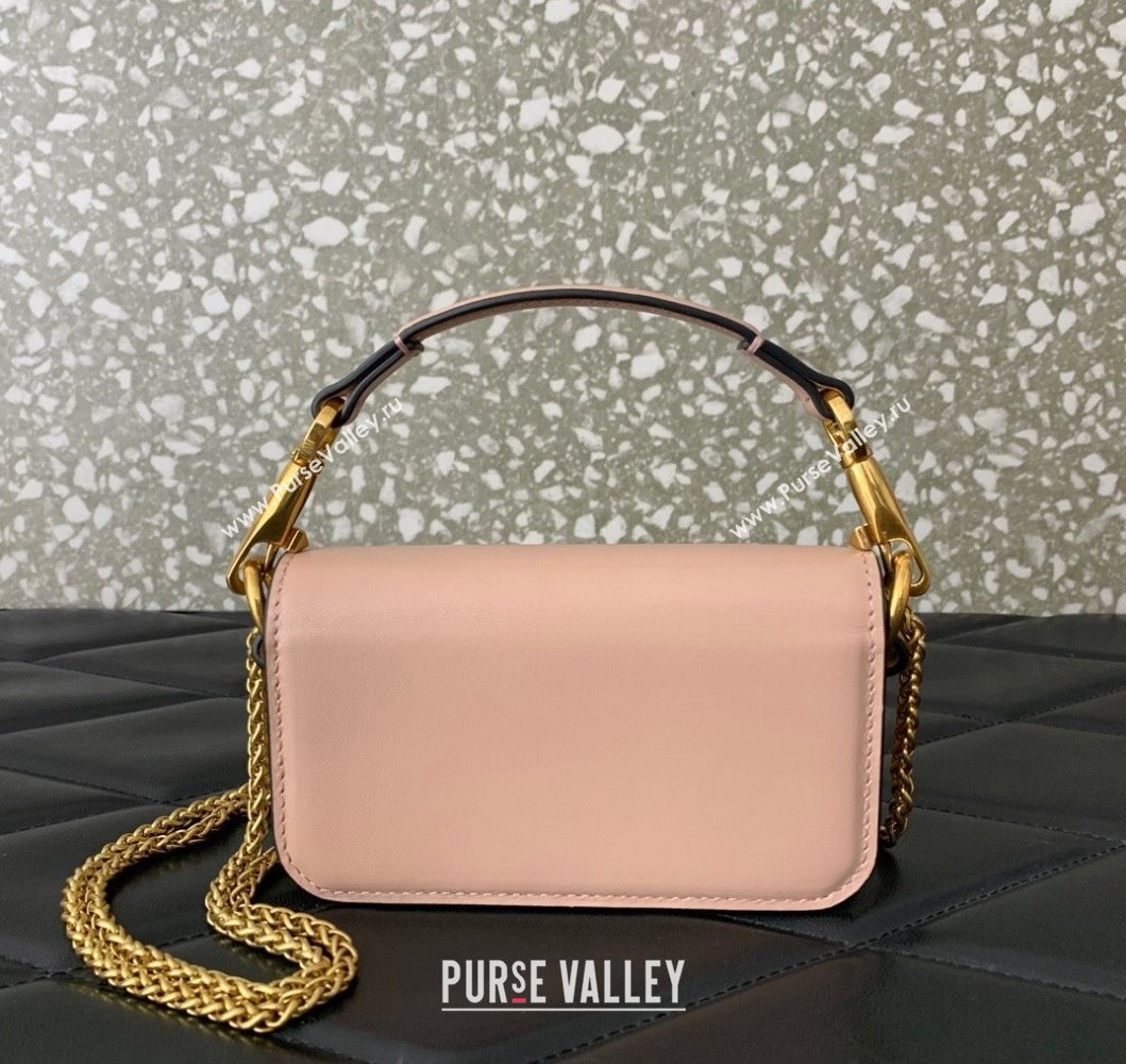 Valentino Locò Micro Bag in Calfskin Leather with Chain Light Pink 2023 VLTN416 (LN-230908090)