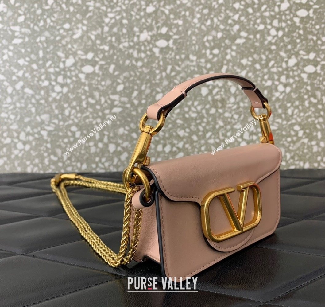 Valentino Locò Micro Bag in Calfskin Leather with Chain Light Pink 2023 VLTN416 (LN-230908090)